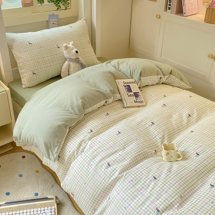 91家纺网 家纺一手货源 找家纺 丽美人家纺 2025新款A类皱皱纱学生宿舍三件套上下铺三件套六件套 QB腊肠犬