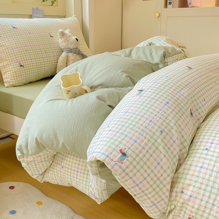 91家纺网 家纺一手货源 找家纺 丽美人家纺 2025新款A类皱皱纱学生宿舍三件套上下铺三件套六件套 QB腊肠犬