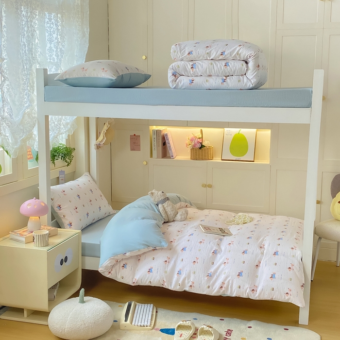 91家纺网 家纺一手货源 找家纺 丽美人家纺 2025新款A类皱皱纱学生宿舍三件套上下铺三件套六件套 QB洛洛小狗