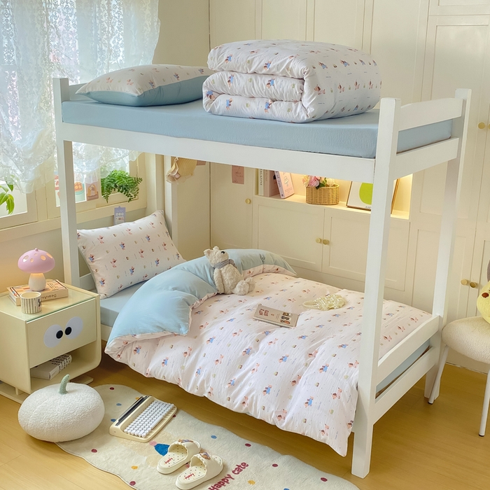 91家纺网 家纺一手货源 找家纺 丽美人家纺 2025新款A类皱皱纱学生宿舍三件套上下铺三件套六件套 QB洛洛小狗