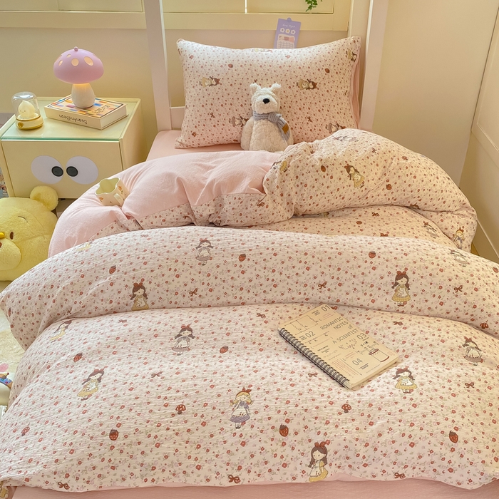 91家纺网 家纺一手货源 找家纺 丽美人家纺 2025新款A类皱皱纱学生宿舍三件套上下铺三件套六件套 QB玛丽