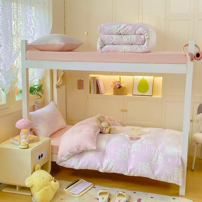 91家纺网 家纺一手货源 找家纺 丽美人家纺 2025新款A类皱皱纱学生宿舍三件套上下铺三件套六件套 QB萌萌哒