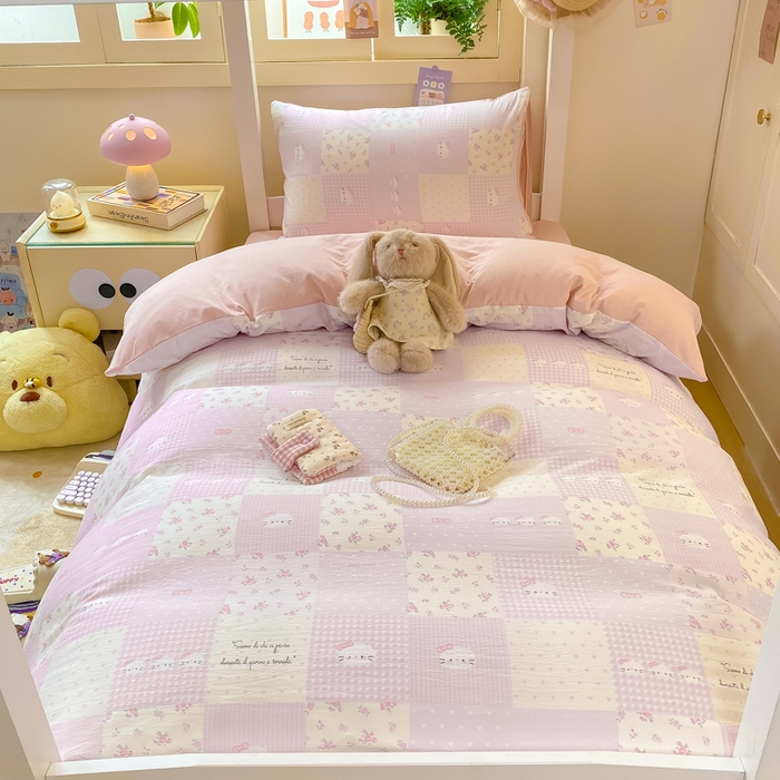 91家纺网 家纺一手货源 找家纺 丽美人家纺 2025新款A类皱皱纱学生宿舍三件套上下铺三件套六件套 QB萌萌哒