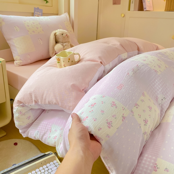 91家纺网 家纺一手货源 找家纺 丽美人家纺 2025新款A类皱皱纱学生宿舍三件套上下铺三件套六件套 QB萌萌哒