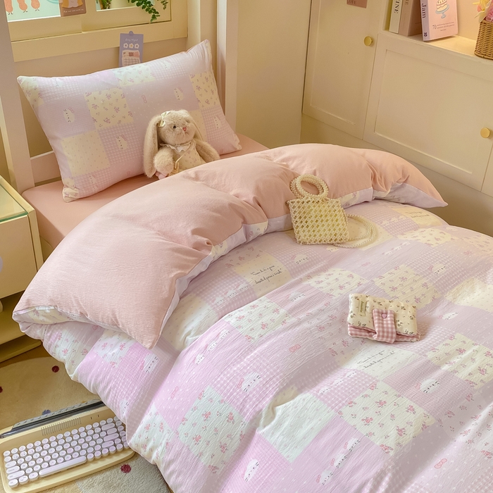 91家纺网 家纺一手货源 找家纺 丽美人家纺 2025新款A类皱皱纱学生宿舍三件套上下铺三件套六件套 QB萌萌哒