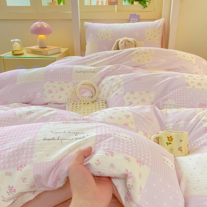 91家纺网 家纺一手货源 找家纺 丽美人家纺 2025新款A类皱皱纱学生宿舍三件套上下铺三件套六件套 QB萌萌哒