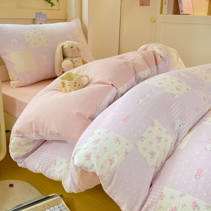 91家纺网 家纺一手货源 找家纺 丽美人家纺 2025新款A类皱皱纱学生宿舍三件套上下铺三件套六件套 QB萌萌哒