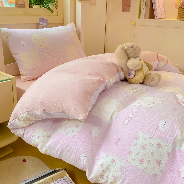 91家纺网 家纺一手货源 找家纺 丽美人家纺 2025新款A类皱皱纱学生宿舍三件套上下铺三件套六件套 QB萌萌哒