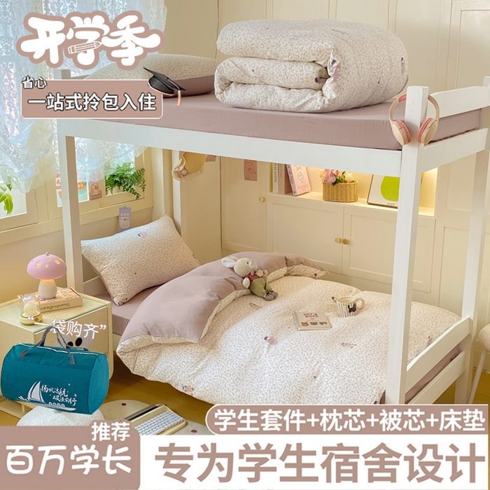 丽美人家纺 2025新款A类皱皱纱学生宿舍三件套上下铺三件套六件套 QB时光