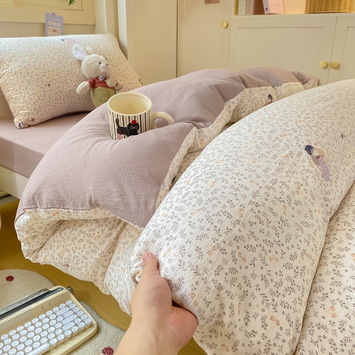 91家纺网 家纺一手货源 找家纺 丽美人家纺 2025新款A类皱皱纱学生宿舍三件套上下铺三件套六件套 QB时光