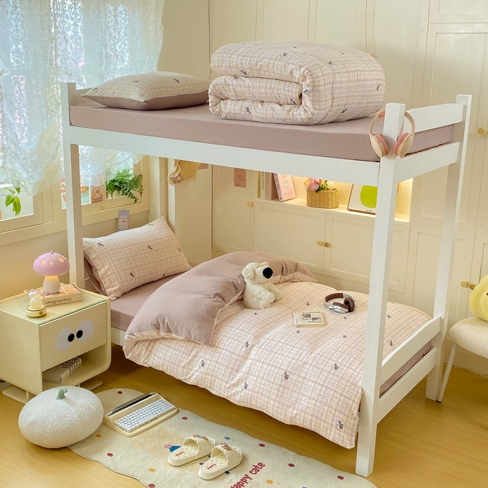 91家纺网 家纺一手货源 找家纺 丽美人家纺 2025新款A类皱皱纱学生宿舍三件套上下铺三件套六件套 QB约克夏