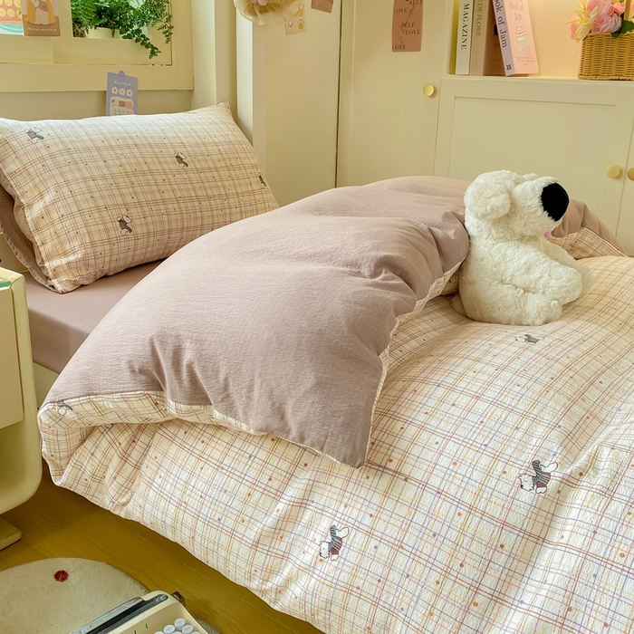 91家纺网 家纺一手货源 找家纺 丽美人家纺 2025新款A类皱皱纱学生宿舍三件套上下铺三件套六件套 QB约克夏