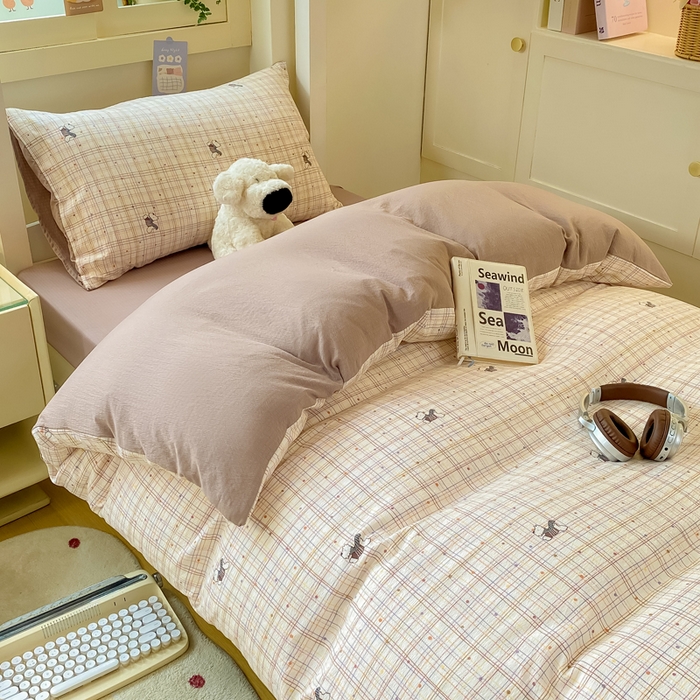 91家纺网 家纺一手货源 找家纺 丽美人家纺 2025新款A类皱皱纱学生宿舍三件套上下铺三件套六件套 QB约克夏