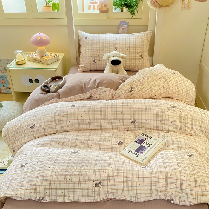 91家纺网 家纺一手货源 找家纺 丽美人家纺 2025新款A类皱皱纱学生宿舍三件套上下铺三件套六件套 QB约克夏