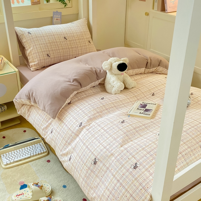 91家纺网 家纺一手货源 找家纺 丽美人家纺 2025新款A类皱皱纱学生宿舍三件套上下铺三件套六件套 QB约克夏