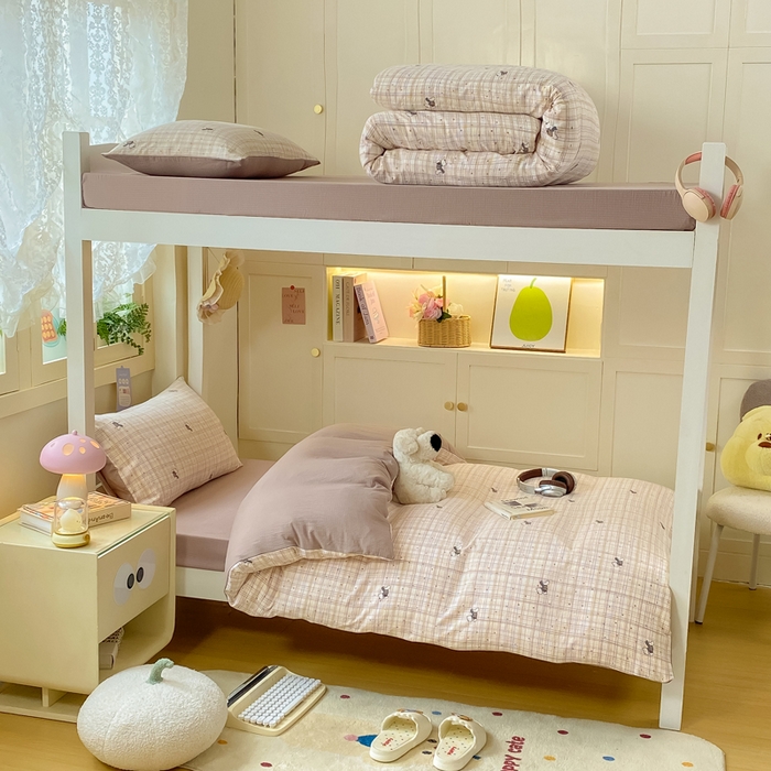 91家纺网 家纺一手货源 找家纺 丽美人家纺 2025新款A类皱皱纱学生宿舍三件套上下铺三件套六件套 QB约克夏