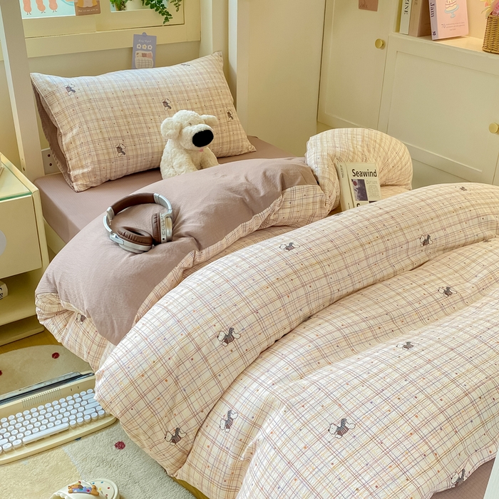 91家纺网 家纺一手货源 找家纺 丽美人家纺 2025新款A类皱皱纱学生宿舍三件套上下铺三件套六件套 QB约克夏