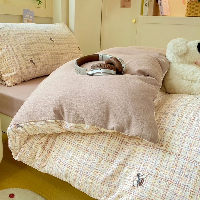 91家纺网 家纺一手货源 找家纺 丽美人家纺 2025新款A类皱皱纱学生宿舍三件套上下铺三件套六件套 QB约克夏