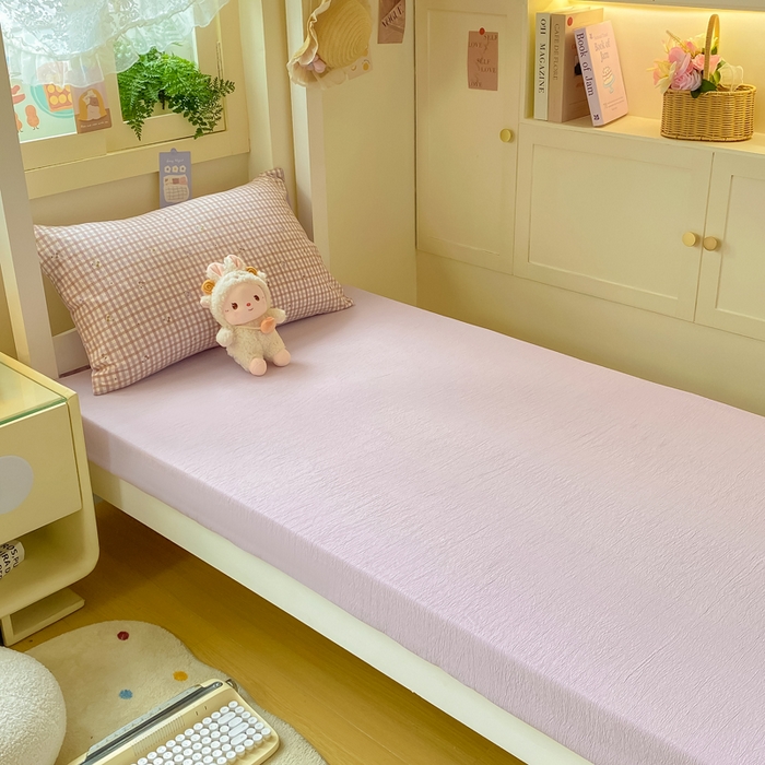 91家纺网 家纺一手货源 找家纺 丽美人家纺 2025新款A类皱皱纱学生宿舍三件套上下铺三件套六件套 QB紫樱桃