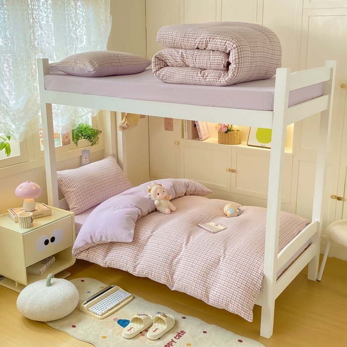 91家纺网 家纺一手货源 找家纺 丽美人家纺 2025新款A类皱皱纱学生宿舍三件套上下铺三件套六件套 QB紫樱桃