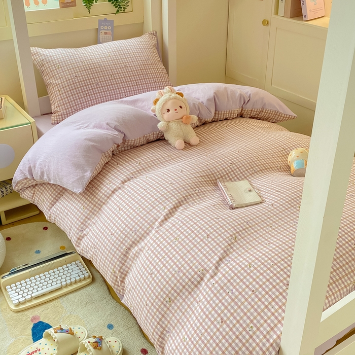 91家纺网 家纺一手货源 找家纺 丽美人家纺 2025新款A类皱皱纱学生宿舍三件套上下铺三件套六件套 QB紫樱桃