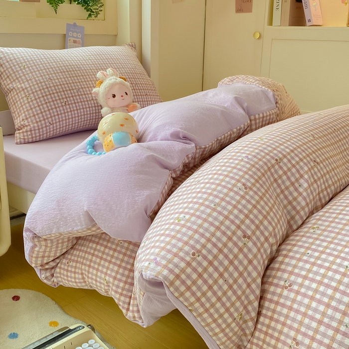 91家纺网 家纺一手货源 找家纺 丽美人家纺 2025新款A类皱皱纱学生宿舍三件套上下铺三件套六件套 QB紫樱桃