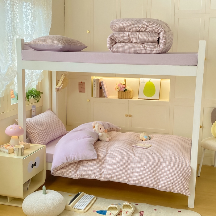 91家纺网 家纺一手货源 找家纺 丽美人家纺 2025新款A类皱皱纱学生宿舍三件套上下铺三件套六件套 QB紫樱桃