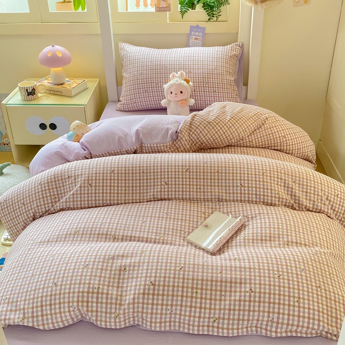 91家纺网 家纺一手货源 找家纺 丽美人家纺 2025新款A类皱皱纱学生宿舍三件套上下铺三件套六件套 QB紫樱桃