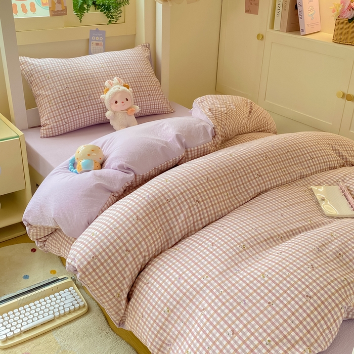 91家纺网 家纺一手货源 找家纺 丽美人家纺 2025新款A类皱皱纱学生宿舍三件套上下铺三件套六件套 QB紫樱桃