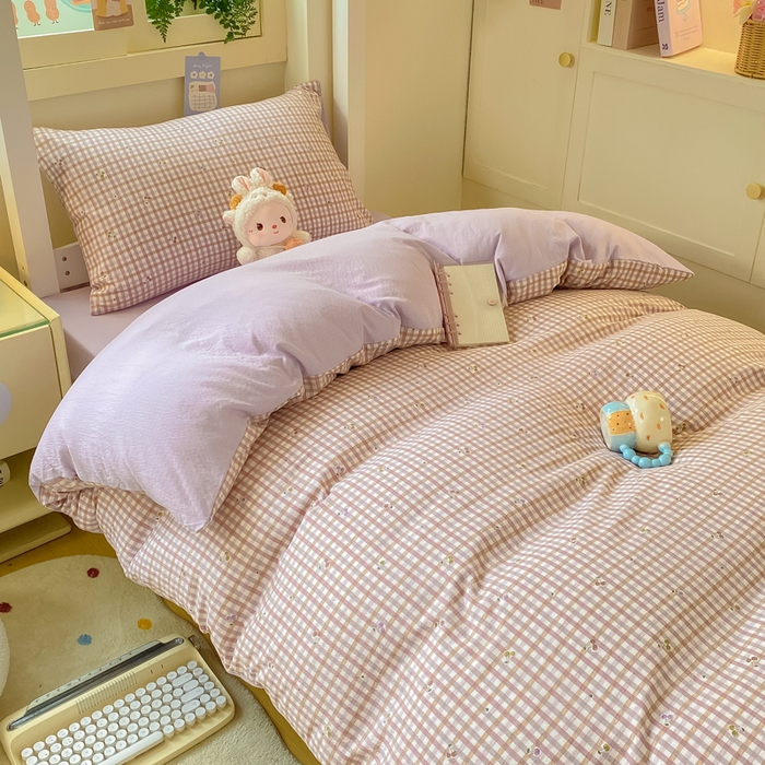 91家纺网 家纺一手货源 找家纺 丽美人家纺 2025新款A类皱皱纱学生宿舍三件套上下铺三件套六件套 QB紫樱桃