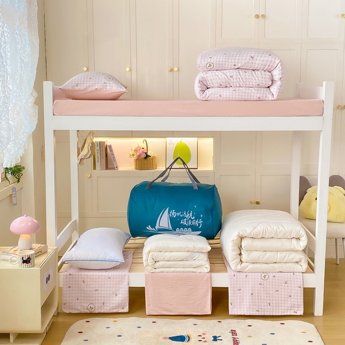 91家纺网 家纺一手货源 找家纺 丽美人家纺 2025新款A类皱皱纱学生宿舍三件套上下铺三件套六件套 套件组合图仅供展示不可下单