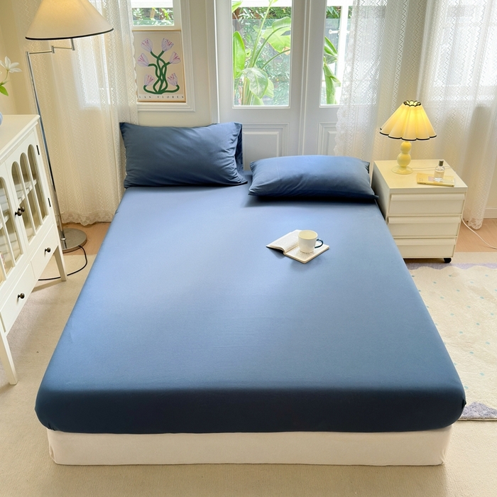 91家纺网 家纺一手货源 找家纺 舒居家纺 2025新款全棉针织棉床笠单床笠床笠单品 湖蓝