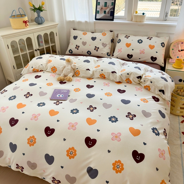 91家纺网 家纺一手货源 找家纺 舒居家纺 2025新款全棉针织棉被套枕套单被套被套单品 爱心花