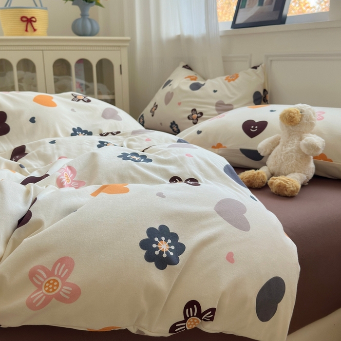 91家纺网 家纺一手货源 找家纺 舒居家纺 2025新款全棉针织棉被套枕套单被套被套单品 爱心花