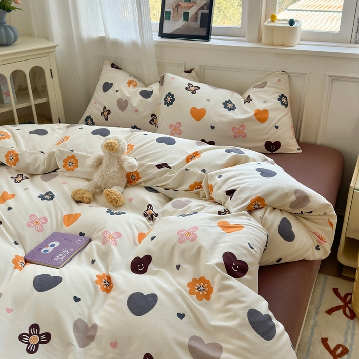 91家纺网 家纺一手货源 找家纺 舒居家纺 2025新款全棉针织棉被套枕套单被套被套单品 爱心花