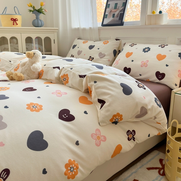 91家纺网 家纺一手货源 找家纺 舒居家纺 2025新款全棉针织棉被套枕套单被套被套单品 爱心花