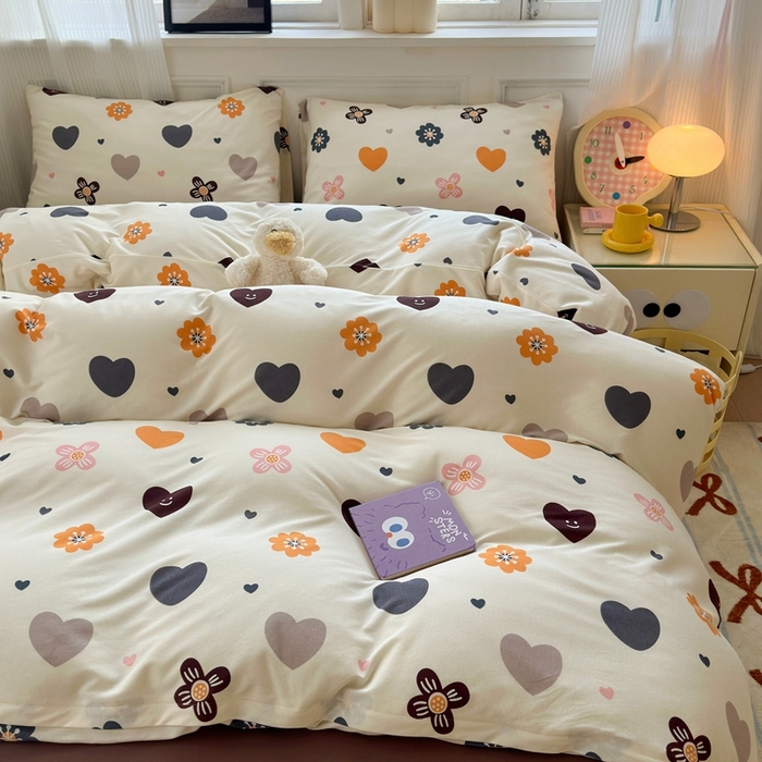 91家纺网 家纺一手货源 找家纺 舒居家纺 2025新款全棉针织棉被套枕套单被套被套单品 爱心花