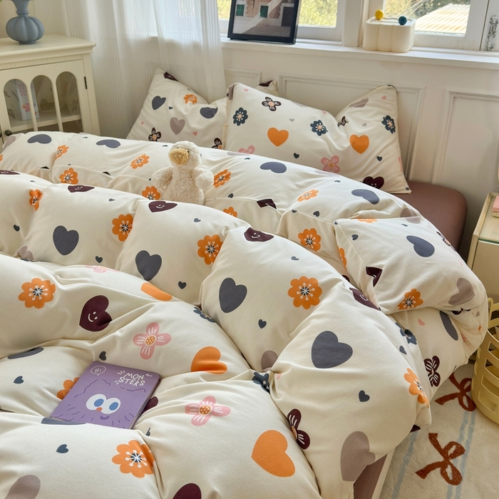 91家纺网 家纺一手货源 找家纺 舒居家纺 2025新款全棉针织棉被套枕套单被套被套单品 爱心花