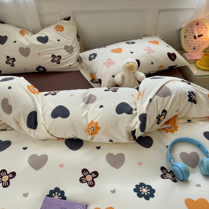 91家纺网 家纺一手货源 找家纺 舒居家纺 2025新款全棉针织棉被套枕套单被套被套单品 爱心花