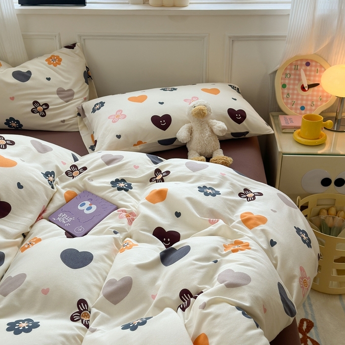 91家纺网 家纺一手货源 找家纺 舒居家纺 2025新款全棉针织棉被套枕套单被套被套单品 爱心花