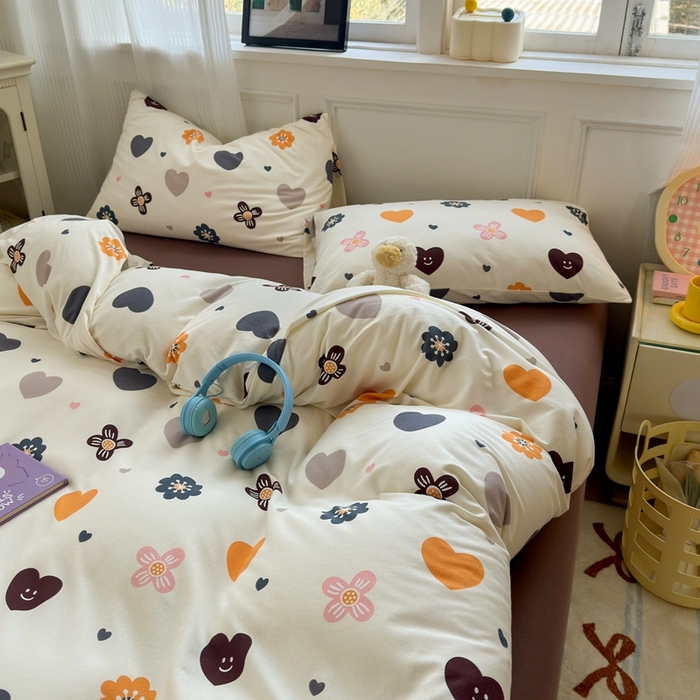 91家纺网 家纺一手货源 找家纺 舒居家纺 2025新款全棉针织棉被套枕套单被套被套单品 爱心花