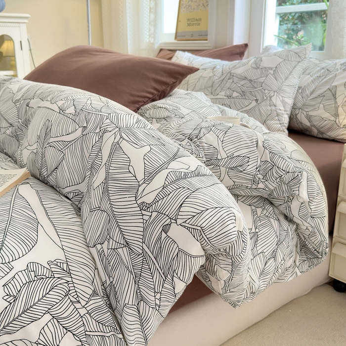 91家纺网 家纺一手货源 找家纺 舒居家纺 2025新款全棉针织棉被套枕套单被套被套单品 巴厘岛叶