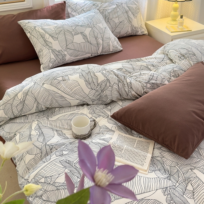 91家纺网 家纺一手货源 找家纺 舒居家纺 2025新款全棉针织棉被套枕套单被套被套单品 巴厘岛叶