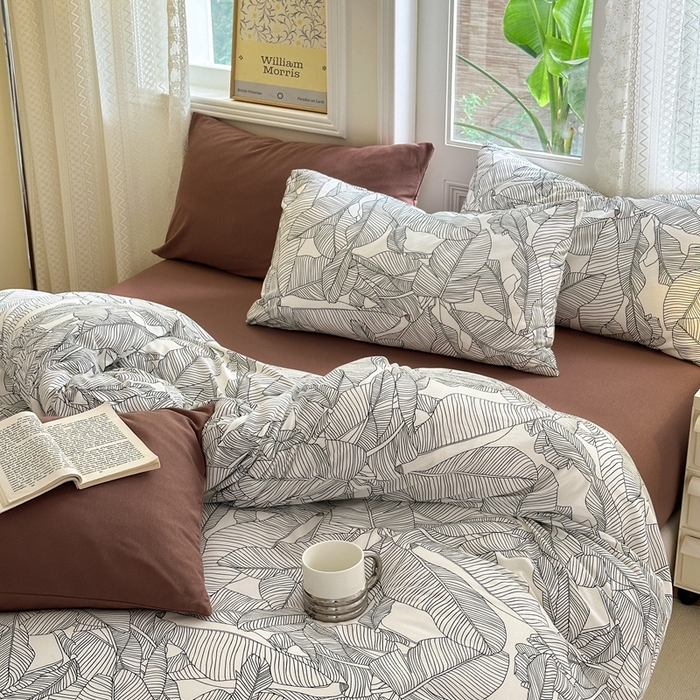 91家纺网 家纺一手货源 找家纺 舒居家纺 2025新款全棉针织棉被套枕套单被套被套单品 巴厘岛叶