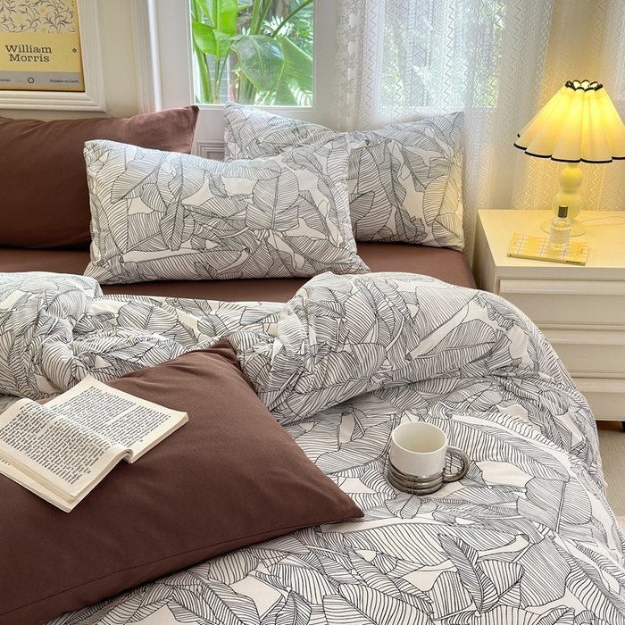 91家纺网 家纺一手货源 找家纺 舒居家纺 2025新款全棉针织棉被套枕套单被套被套单品 巴厘岛叶