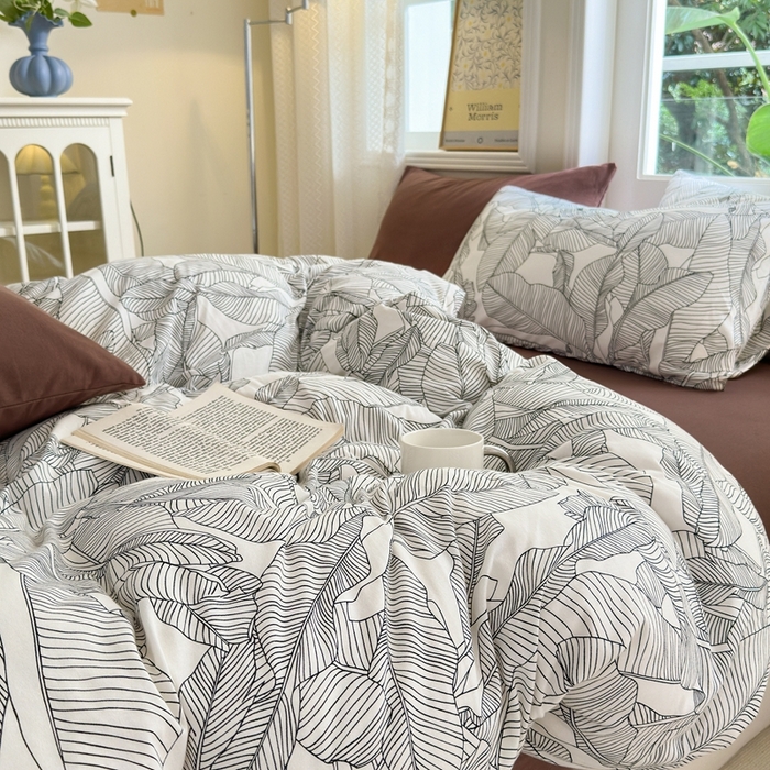 91家纺网 家纺一手货源 找家纺 舒居家纺 2025新款全棉针织棉被套枕套单被套被套单品 巴厘岛叶