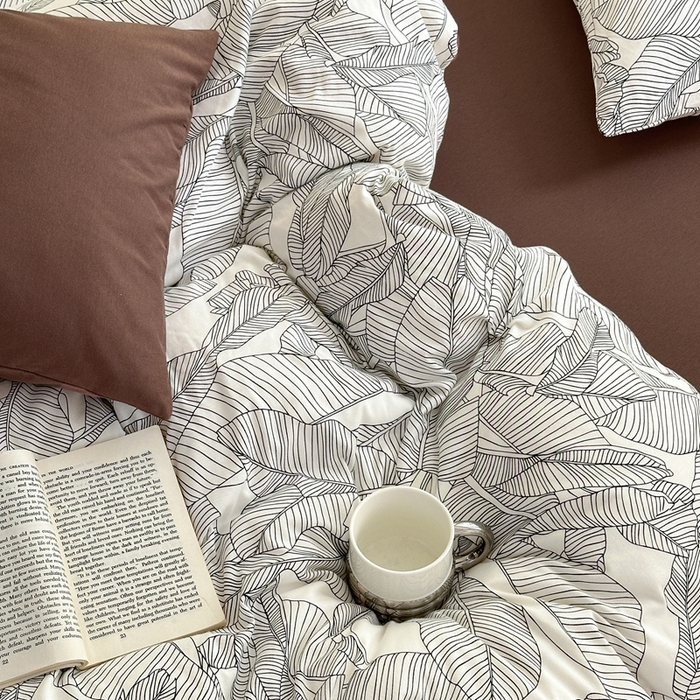 91家纺网 家纺一手货源 找家纺 舒居家纺 2025新款全棉针织棉被套枕套单被套被套单品 巴厘岛叶