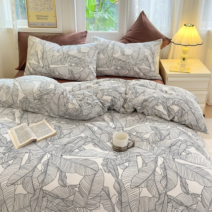 91家纺网 家纺一手货源 找家纺 舒居家纺 2025新款全棉针织棉被套枕套单被套被套单品 巴厘岛叶