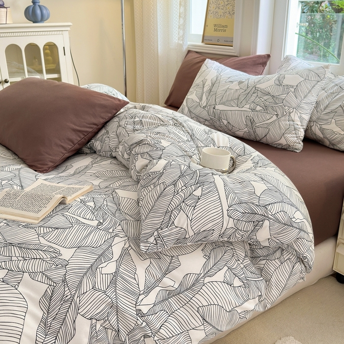 91家纺网 家纺一手货源 找家纺 舒居家纺 2025新款全棉针织棉被套枕套单被套被套单品 巴厘岛叶