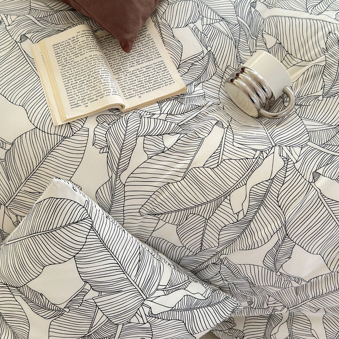 91家纺网 家纺一手货源 找家纺 舒居家纺 2025新款全棉针织棉被套枕套单被套被套单品 巴厘岛叶